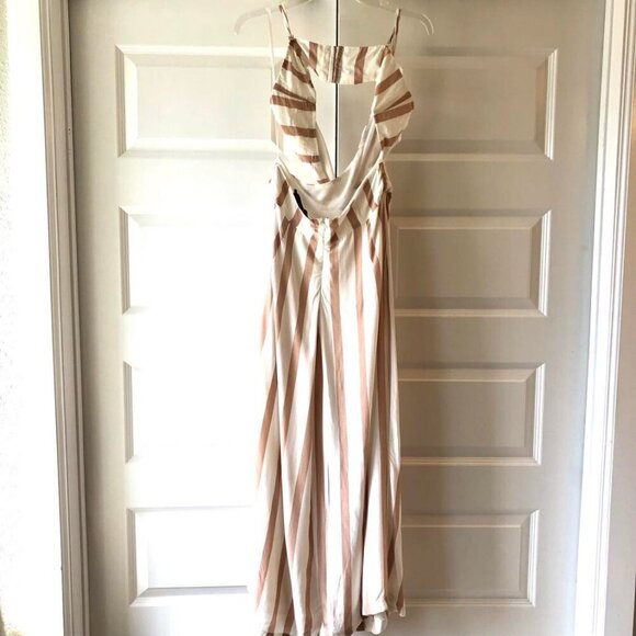 New HOUSE OF HARLOW 1960 x REVOLVE Joelle Cutout Jumpsuit Taupe Stripe L - Picture 6 of 7